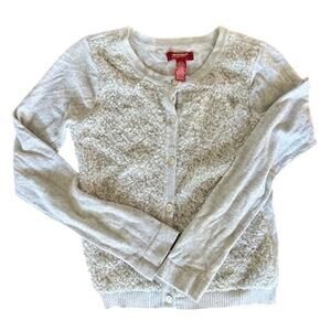 Arizona Jean Co. Girls L (10/12) Sequin Knit Cardigan Sweater – Light Gray